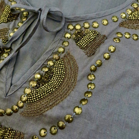 NEW! Victoria's Secret Linen Blend Dress with Belt Metallic Ornament Detail SZ M - Picture 5 of 6